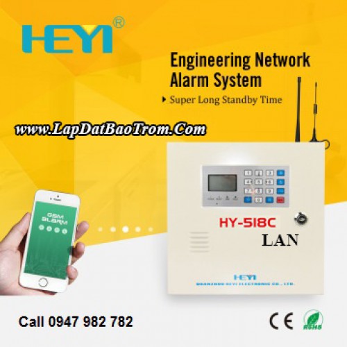 Tủ báo động HEYI HY-518C (GSM+GPRS), APP điện thoại IOS,Android (báo trộm)