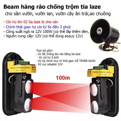 Bộ báo trộm chống leo hàng rào bằng tia laze ABT-100V3, chuyên cho sân vườn, vườn lan, vườn cây ăn trái, ao chuồng