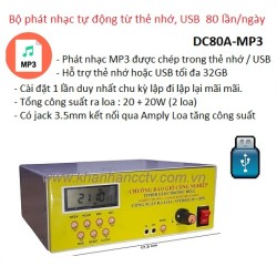 Bộ phát nhạc tự động từ thẻ nhớ, USB DC80A-MP3, 80 lần / ngày