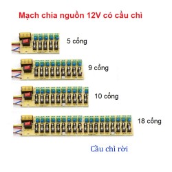 Mạch chia tải nguồn 5 cổng 12V có cầu chì rời CN12V-05F