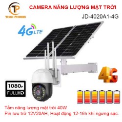 Camera dùng năng lượng mặt trời, Sim 4G JD-4020A1-4G Pin lưu trữ 12V20AH, Hoạt động 12-16h khi ngưng sạc