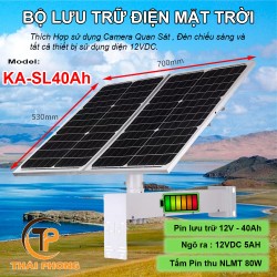 Bộ lưu trữ điện năng lượng mặt trời 12V 40Ah KA-SL40Ah tấm pin 60W cho camera, thiết bị điện tử viễn thông