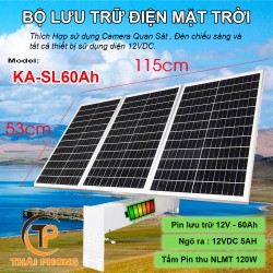 Bộ lưu trữ điện năng lượng mặt trời 12V 60Ah KA-SL60Ah tấm pin 120W cho camera, thiết bị điện tử viễn thông