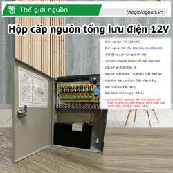 Hộp cấp nguồn tổng lưu điện dự phòng 10 cổng 12V 10A HN1210-10FC có xạc bình acquy, cầu chì bảo vệ