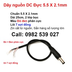 Dây nguồn DC Đực, chuẩn 5.5 X 2.1mm (lõi đỏ đen)