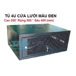 Tủ rack 4U sâu 400, treo tường, cửa lưới, màu đen