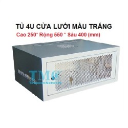 Tủ rack 4U sâu 400, treo tường, cửa lưới, màu trắng